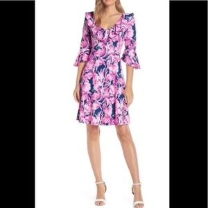 Lilly Pulitzer Stirling Dress in Inky Navy Flamingle - M